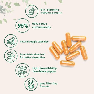 Micro-supplément naturel Curcuma Curcumine 1 000 mg |   Capsules pour adultes à base de curcuminoïdes à 95 %, antioxydant, poivre noir, huile MCT, Ultimate - Product Image 3