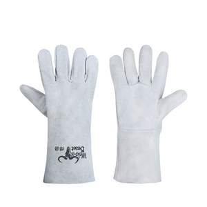 Gants de soudage longs à double couche, en cuir de vachette pleine fleur épaissi, tissu ignifuge, résistant à l'usure et isolant thermique - Product Image 1