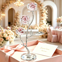 Ornement de fleur en cristal K9 en gros avec tige plaquée argent, décoration de table en fleur 3D, artisanat en cristal, cadeau de mariage ou de Saint-Valentin