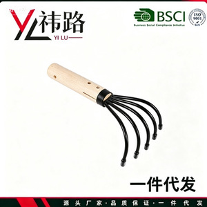 Yilu Five Pronged Rake Steel Head Wood Handle 24x10.8x5cm For Beachcombing Digging Clams Oysters Razor Clams Snails - Product Image 2