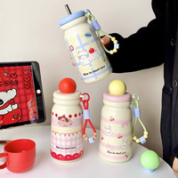 Thermos en acier inoxydable 316 avec une valeur chromatique élevée, gobelet à paille portable pour filles, poignée, impression, bouteille sous vide pour la rentrée scolaire