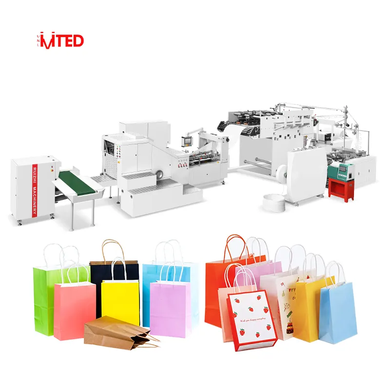Machine automatique à fond carré RZFD-330T 2/4 couleurs, machine à fabriquer et à imprimer des sacs en papier à corde plate biodégradable