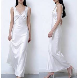 Elegante <span class=keywords><strong>Vestido</strong></span> Largo <span class=keywords><strong>de</strong></span> Satén Blanco con Encaje <span class=keywords><strong>para</strong></span> Mujer, <span class=keywords><strong>Vestido</strong></span> con Tirantes Finos y Cuello en V, <span class=keywords><strong>Vestido</strong></span> Formal <span class=keywords><strong>para</strong></span> Invitadas <span class=keywords><strong>de</strong></span> <span class=keywords><strong>Boda</strong></span> y Damas <span class=keywords><strong>de</strong></span> Honor - Product Image 1