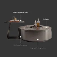Ensemble de tables basses de luxe minimalistes modernes italiennes 2025, design en acier inoxydable, dalle de marbre, petit mobilier de salon