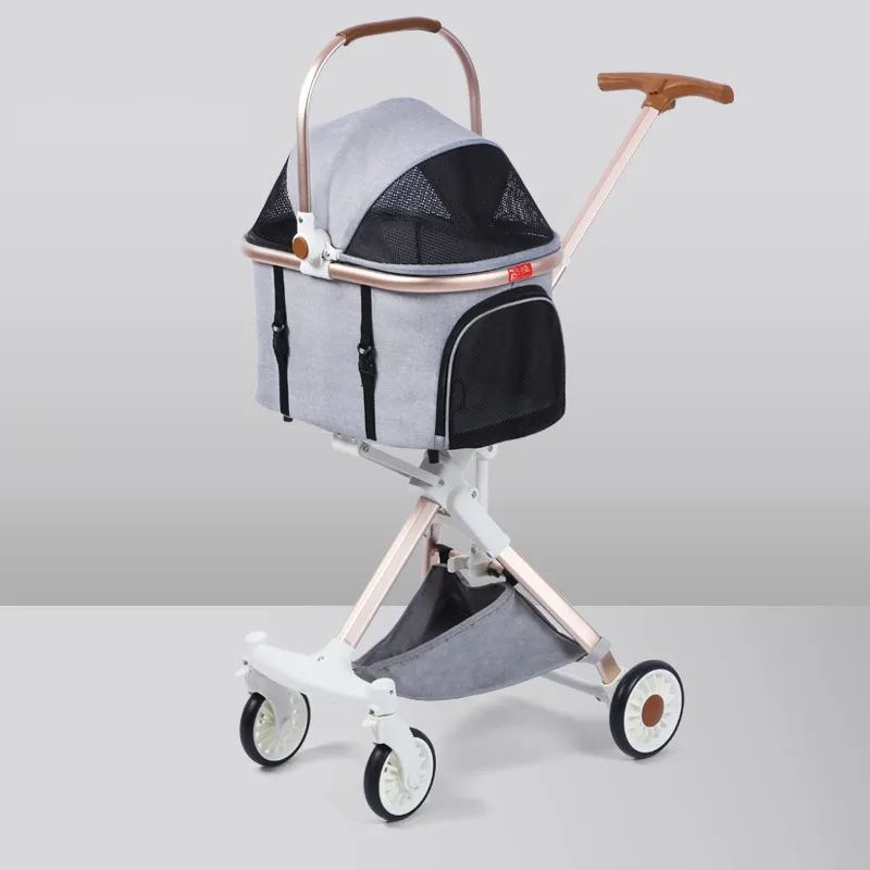 TTT Hot Sale Atmungsaktiver multifunktion aler Luxus-abnehmbarer Haustier-Reiseträger-Hunde wagen mit Aufbewahrung skorb