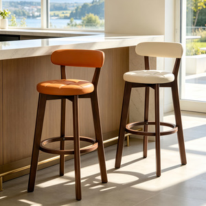 Taburete Alto Moderno <span class=keywords><strong>de</strong></span> <span class=keywords><strong>Madera</strong></span> Maciza con Respaldo, Ecológico, para Uso Comercial en Cafeterías y Restaurantes - Product Image 3