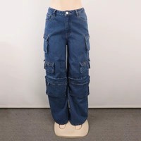 Jeans évasés en denim bleu pour femme, taille mi-haute, décontractés, respirants, tendance, vente en gros personnalisée pour l'été