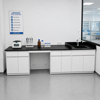 Table de laboratoire moderne en métal durable avec évier et armoire, 4 tiroirs, revêtement en poudre époxy, poste de travail en acier inoxydable pour laboratoire de chimie