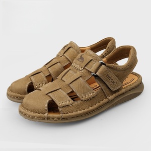 Sandales gladiateur décontractées pour hommes en cuir véritable, respirantes, à enfiler, à bout rond, pour toutes les saisons - Product Image 2