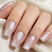 Faux ongles carrés effet œil de chat, rose laiteux brillant, vente en gros, étiquette privée personnalisée