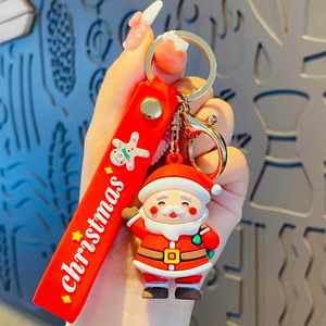 New Year 2023 Christmas <b>Cartoon</b> Santa Claus Keychain Soft Rubber Doll KeyRing Chain Bag Small Pendant Gift Keychain for Car Keys - Product Image 4
