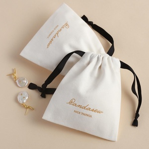 PandaSew Custom Logo <b>White</b> Luxury Twill Cotton Jewelry Packaging <b>Bag</b> <b>Small</b> Gift Jewelry Pouch - Product Image 4