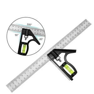 Équerre d'angle combinée <span class=keywords><strong>en</strong></span> acier inoxydable de 300 mm, mobile, avec niveau intégré pour menuisier, pour travaux de menuiserie à 45 degrés - Product Image 1