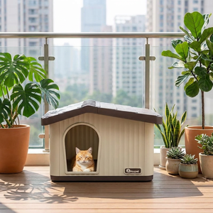 Maison pour chat <span class=keywords><strong>d</strong></span>'extérieur résistante aux intempéries toute l'année, abri en plastique imperméable pour chats sauvages et chiens, facile à nettoyer, maison pour animaux de compagnie portable - Product Image 1