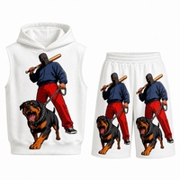 Ensemble short et hoodie sans manches pour homme en coton pur 350 GSM, motif Hip Hop, style streetwear, basketball, grandes tailles, personnalisable, vente en gros
