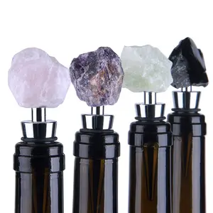 Big factory wholesale custom crystal bottle wine stoppers christmas natural gem stone rose quartz gold alloy wine stopper