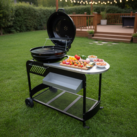 Barbecue au charbon de bois avec table latérale et grille chauffante, chariot de barbecue avec étagère de rangement pour grillades en extérieur