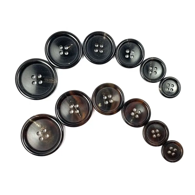 Wholesale customization 4 holes high quality natural black color brown buffalo real horn button for suit