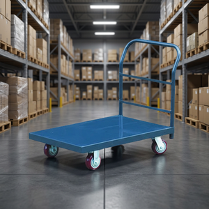 Chariot à plateforme de manutention industrielle robuste 500 kg en acier, à quatre roues, pour le transport de marchandises et outils, certifié CE ISO 3 - Product Image 3