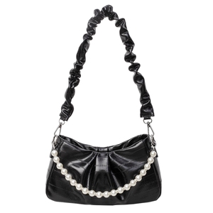 2025 femmes mode sac à bandoulière tout blanc plissé nuage conception unique épaule sous les bras fermeture éclair perle chaîne PU hiver dame - Product Image 2