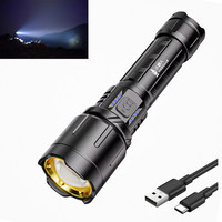 Lampe torche laser blanche 800LM 15W zoomable avec batterie 21700 Type-C, affichage de la puissance de sortie USB, portée 500M pour le camping et la chasse, certifiée CE ROHS