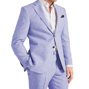 بدلة رجالية صيفية للشاطئ والزفاف، طقم كاجوال من قطعتين من الكتان (سترة وبنطلون)، تصميم نحيف بياقة مسننة، سترة رسمية للأعمال والحفلات - Product Image 5