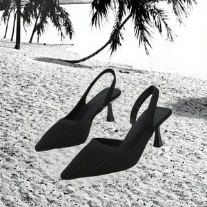 Nuevas Sandalias de Tacón Alto para Mujer, Estilo Veraniego, Punta Puntiaguda, Laterales Calados, Tela Transpirable, Tacón Bajo - Product Image 3