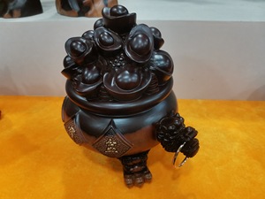 2024 chinois ébène bois sculpture sac d'argent recruter richesse et trésor bol ornements meubles de maison pour salon - Product Image 5