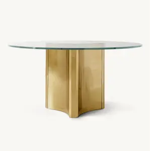 Sassanid OEM Design postmoderno di lusso sala da pranzo set di Dalton naturale laccato in ottone tavolo rotondo in vetro trasparente
