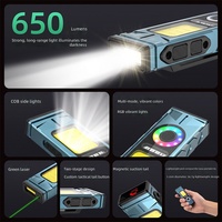 Lampe de travail EDC 650 lumens, laser vert COB UV RGB, 56,7 g, rechargeable par type C, IPX4, lampe torche multifonction magnétique pour le camping