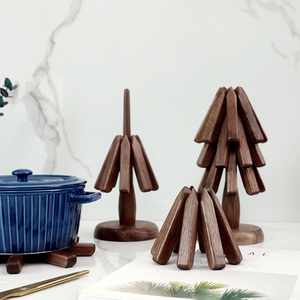 Solid Wood Tree Coaster Set Black Walnut Geometric Shape Multi Functional Desk Ornament Christmas Home <b>Decor</b> - Product Image 2