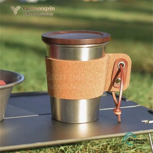 New wood grain <b>camping</b> <b>cup</b> sleeve stainless steel coffee <b>cup</b> heat-proof leather sleeve anti-oil and anti-slip suitable - Product Image 4