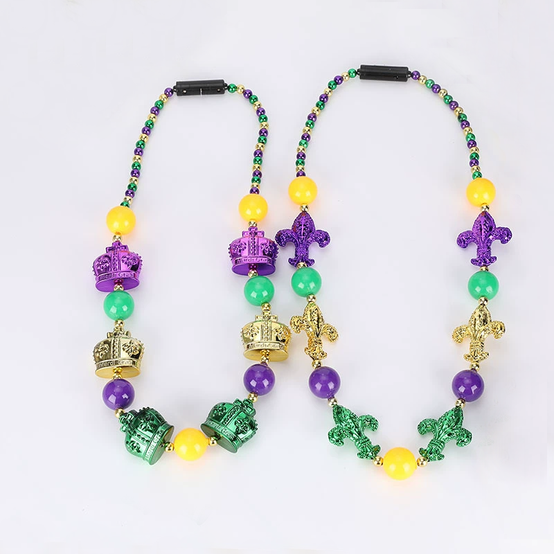 China Factory Wholesale Glowing Party Decorations Led Light up Fleur De Lis  Necklace Mari Gras Beads Flashing Carnival Necklaces