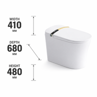 Toilette intelligente avec siège chauffant, commande vocale, télécommande, céramique, montage au sol, chasse d'eau par siphon