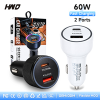 Chargeur de voiture USB C 60W PD 30W GaN à charge rapide, adaptateur d'alimentation pour véhicules pour téléphones mobiles
