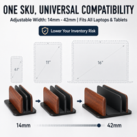 Support vertical pour ordinateur portable en grain de bois, largeur réglable, à fente unique, pour bureau, support pour ordinateur portable, gain de place, logo personnalisé, vente en gros OEM
