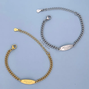 กำไลข้อมือสแตนเลสสตีลเคลือบทอง 18K ยี่ห้อเจียเทาโอ พร้อมจี้รูปวงรีสลักข้อความตามสั่ง  แผ่นแท่งเปล่าสำหรับข้อความสร้างแรงบันดาลใจ เครื่องประดับส่วนตัว - Product Image 4