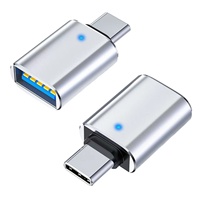 Adaptateur Type-C vers USB3.0 Lecteur de cartes pour téléphones mobiles en alliage de zinc Adaptateur USB C vers USB 3.0 OTG avec éclairage