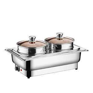 Kompor sup elektrik 8L, Stainless Steel dan prasmanan tembaga, piring Chafing, pemanas sup untuk melayani makanan - Product Image 3