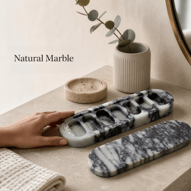 STONEKOCC 26x8x3.5cm Natural Calacatta Violet Marble Stone Pill Jewelry Box Compartment Storage Eco-Friendly Saving Home Decor