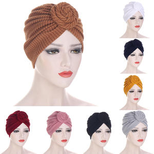 Turbante de <span class=keywords><strong>caracol</strong></span> a rayas de moda multicolor de alta calidad, gorra Hijab sólida musulmana circular para mujer - Product Image 1
