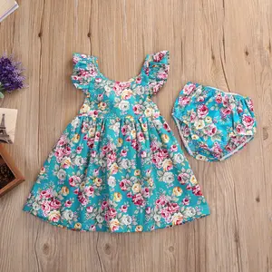 Wholesale Children Girls Baby Kids Clothes Sets Summer Fashion Designer Floral Flower Kids Clothing Little Girls Dresses