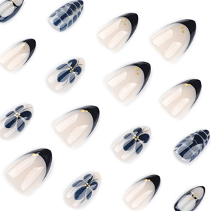 24 <span class=keywords><strong>Uñas</strong></span> Postizas Francesas Negras, <span class=keywords><strong>Diseño</strong></span> Floral Retro Simple, <span class=keywords><strong>Uñas</strong></span> Postizas Cortas con <span class=keywords><strong>Diseño</strong></span> de Almendra, Cobertura Completa, <span class=keywords><strong>Uñas</strong></span> Artificiales a Presión para Dedos - Product Image 6