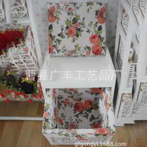 White Solid Wood Storage <b>Stool</b> With Fabric Top For <b>Bedroom</b> Home Use - Product Image 3