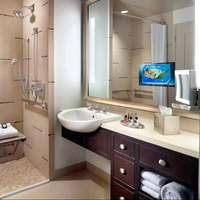 Cermin Kamar Mandi LED Smart TV Modern Kelas Atas Bingkai Aluminium Alloy Pencahayaan Depan Berdaya Tinggi Sakelar Sensor Sentuh Berperingkat IP44