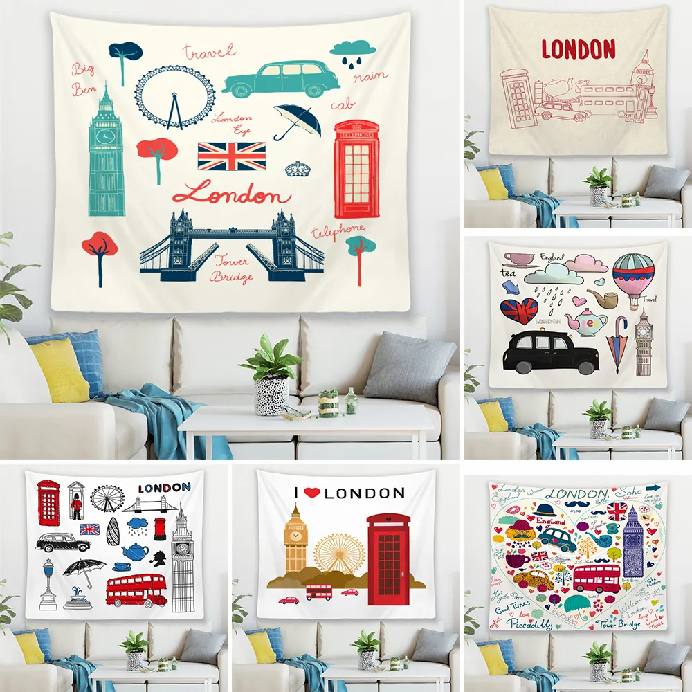 Britse Stijl Londen Huis Decoratieve Vintage Muur Decoratief Wandtapijt