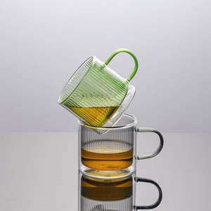 Tasse à café en verre borosilicate résistant à la chaleur avec poignée, verre à grains verticaux colorés, mug à thé au lait à double paroi - Product Image 4