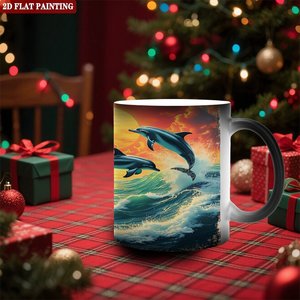 Frosted Black <b>Ceramic</b> <b>Mug</b> 11oz Heat Color Changing Magic Cup With Dolphin Sunset Art Design - Product Image 2