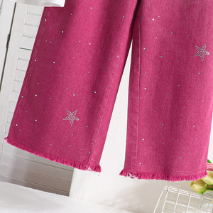 Nuovo Completo Estivo per Ragazze, Set <span class=keywords><strong>con</strong></span> Rosa <span class=keywords><strong>Blu</strong></span> Tridimensionale, Pantaloni Larghi in Denim Sfumato, Set Due Pezzi <span class=keywords><strong>con</strong></span> Stampa a Caldo di Stelle - Product Image 6