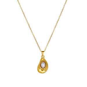 Stainless Steel Gold Plated Teardrop Necklace With Pearl Pendant Clavicle Chain Everyday Wear - Product Image 5